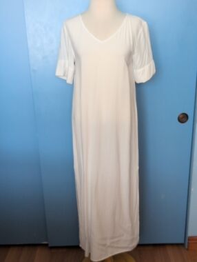 Floryday White V-Neck Short Sleeve Maxi Dress Size S